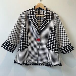 IC By CONNIE K Women's Black White Polka Dot jacket blazer S Red Button